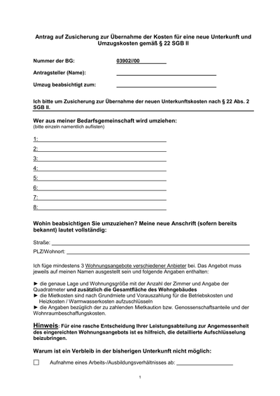 Antrag Umzug.pdf - Jobcenter Brandenburg - Zusicherung neue Unterkunft; formlos-Hinweis