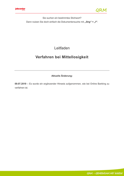 Leitfaden Verfahren bei Mittellosigkeit - Leitfaden: Mittellosigkeit, Verfahren SGB II